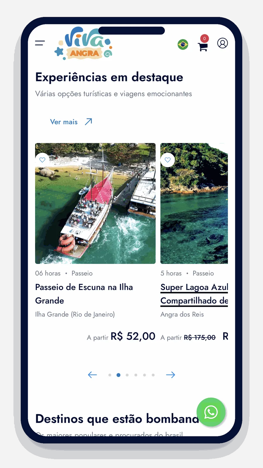 Vitrine com foto, duração, categoria e preço