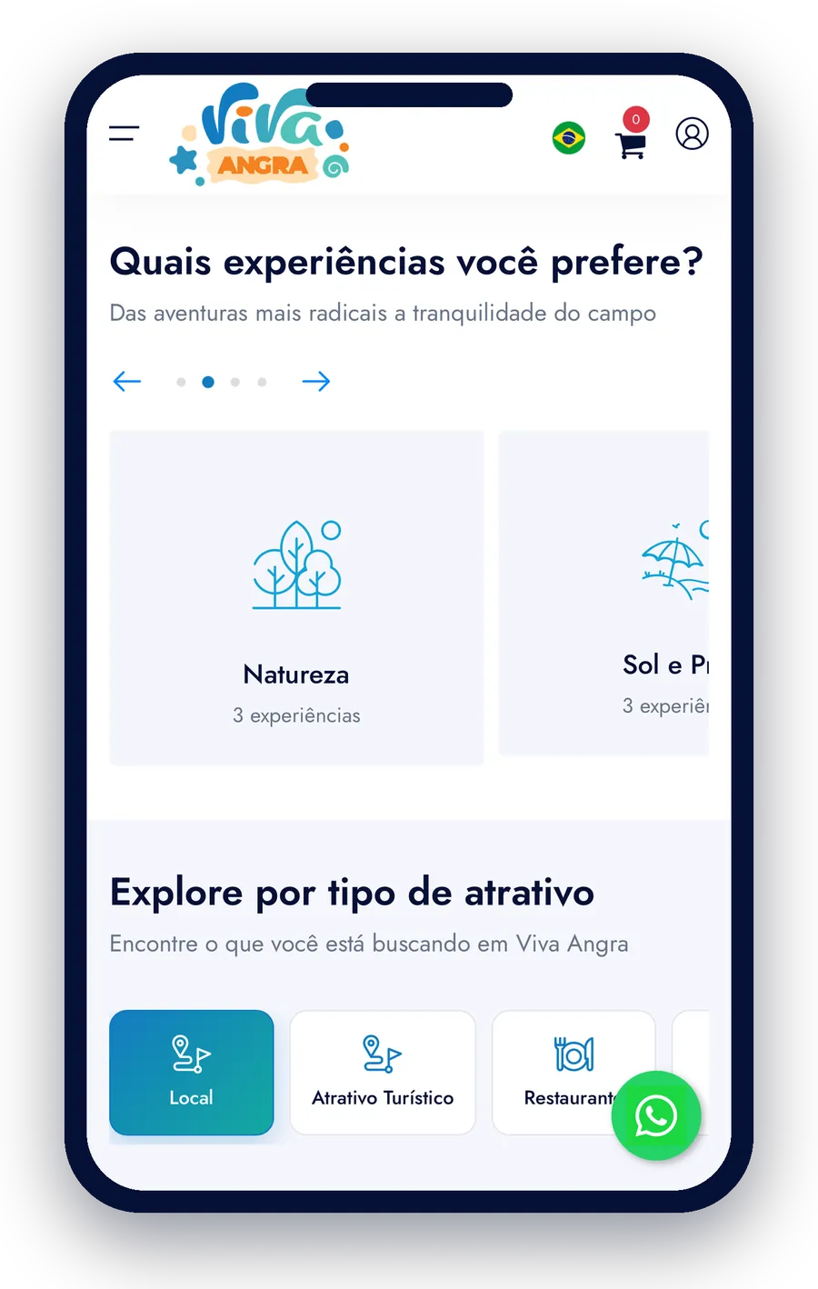 Navegação por tipo de experiência