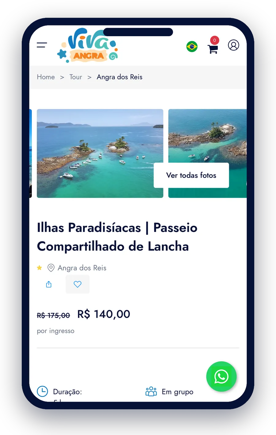 Página de venda com preço, comissão e voucher